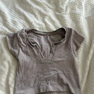 Urban Outfitters Ribbed Short Sleeve Tee - Taupe